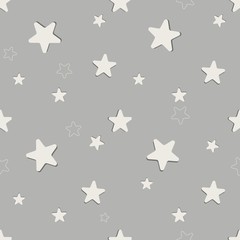 Seamless stars pattern on gray background, stripes abstract template, vector illustration
