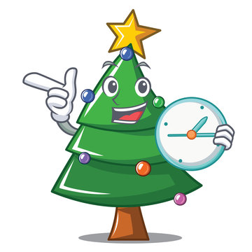 recommend clip art: With clock Christmas tree character cartoon