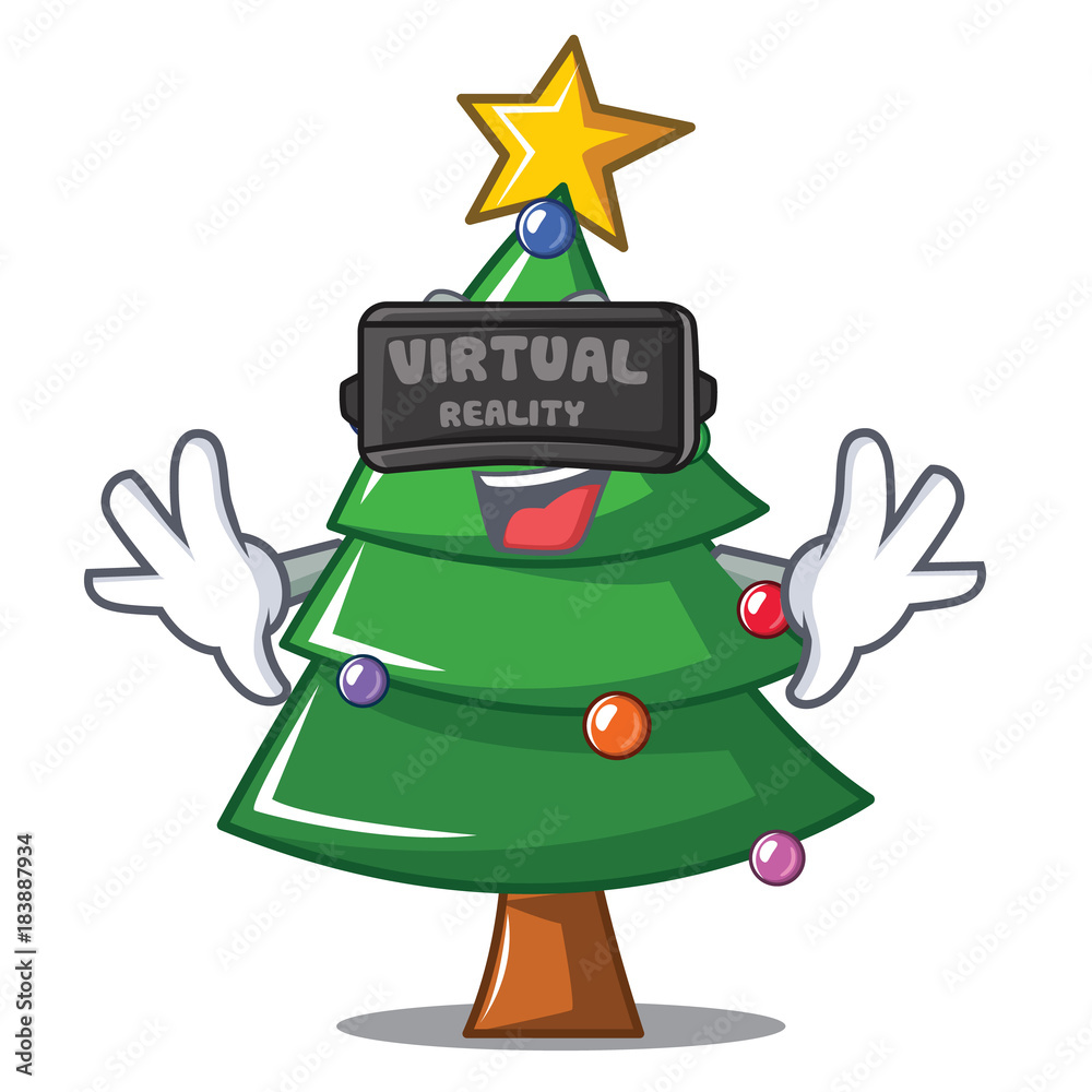 Sticker With virtual reality Christmas tree character cartoon