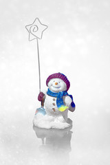 Christmas illustration with snowman with reflective light gray backdrop