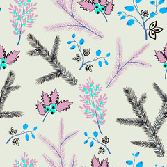 Fototapeta na wymiar Seamless pattern winter christmas texture hand drawn background