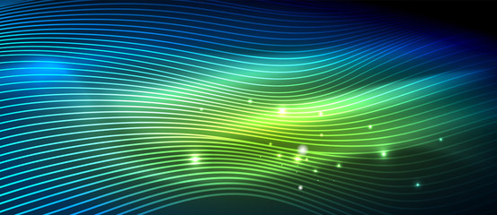 Naklejka premium Glowing abstract wave on dark, shiny motion