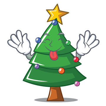 recommend clip art: Tongue out Christmas tree character cartoon