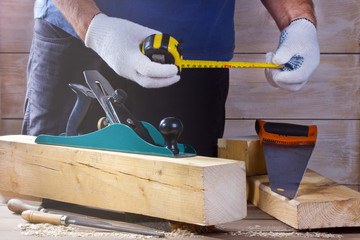 Man with carpenters tools.Hobby.