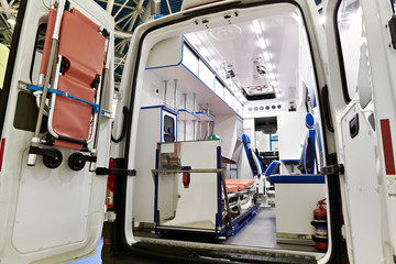 Interior of ambulance with medical equipment