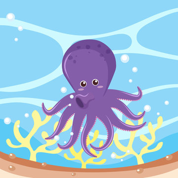 Purple octopus in the ocean