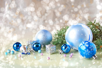 Christmas decorations on mirror white background