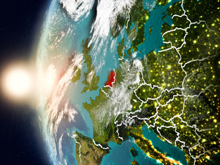 Netherlands during sunset on Earth
