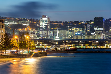 Oriental Parade Night View Of Wellington City New Zealand 