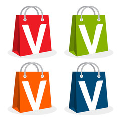 Logo icon for shopping business. Illustrated in bag icon with the initial combination of letter V