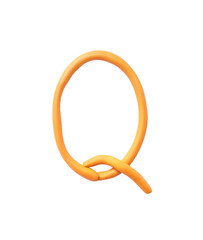 Closeup orange plasticine for kid in Q alphabet isolated on white background with clipping path