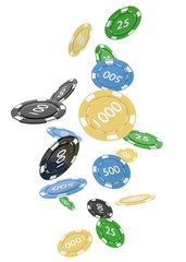 Isolated casino chips falling 