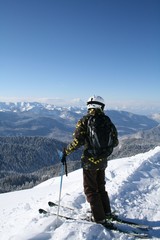 Fototapeta na wymiar Skier at the Rosa Khutor ski resort