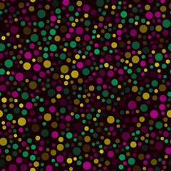 Seamless pattern with colorul dots on black background. Vector