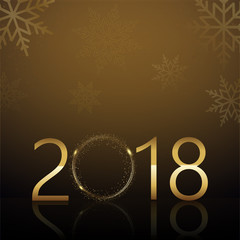 Happy New Year background with falling snow and gold text 2018. Vector