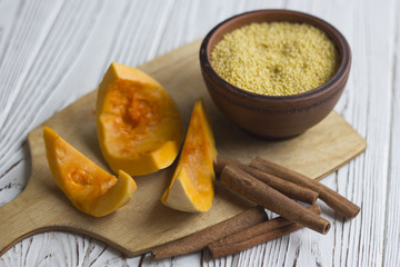 pumpkin and millet porridge on the table