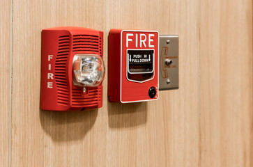 push in pull down switch in case of fire, phone jack outlet and fire alarm lighting