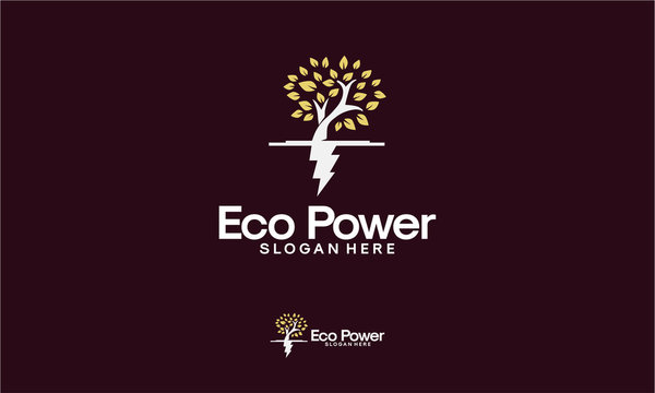 Eco Electricity logo template, Electricity Tree logo designs vector