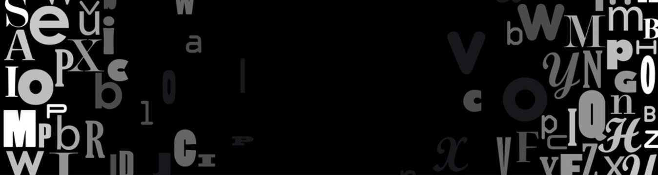 banner abstract hole, confuse alphabet, vector background in black and white