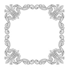 Obraz premium Vintage border frame engraving with retro ornament pattern in antique baroque style decorative design. Vector