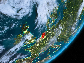 Orbit view of Netherlands at night