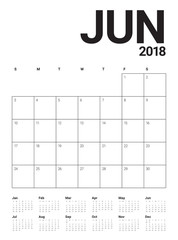 June 2018 calendar planner vector illustration