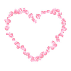 Pink petals heart isolated. EPS 10 vector