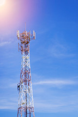 Telecommunication tower Antenna at blue sky.