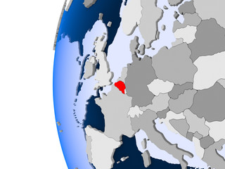 Map of Belgium on political globe
