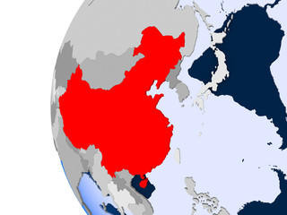 Map of China on political globe