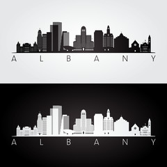 Obraz premium Albany usa skyline and landmarks silhouette, black and white design, vector illustration.