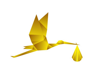 3D Animal Flying Stork with Carrying Baby Pocket Modern Logo Symbol
