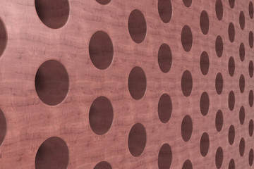 Plain red wooden surface with cylindrical holes