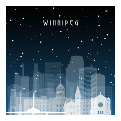 Naklejka premium Winter night in Winnipeg. Night city in flat style for banner, poster, illustration, background.
