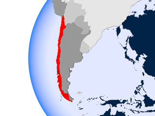 Map of Chile on political globe