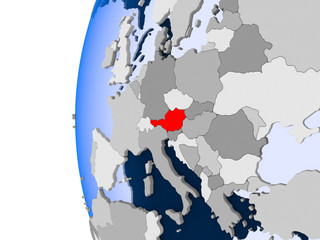 Map of Austria on political globe