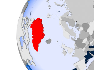 Map of Greenland on political globe