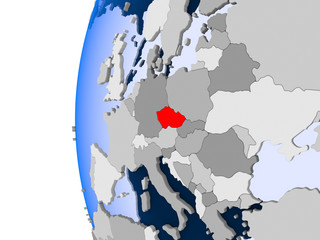 Map of Czech republic on political globe