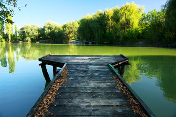 Lake with wooden pier