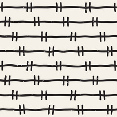 Hand drawn black and white ink abstract seamless pattern. Vector stylish texture. Monochrome geometric shappes paint brush lines