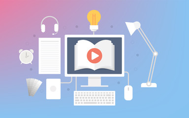 Set of flat design concept icons for web and mobile services and apps. Icons for education, online education