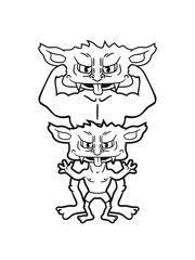2 freunde zwerg team paar groß stark posen muskeln bodybuilder fitness training trainieren gnom frech klein monster horror halloween böse ork troll comic cartoon clipart