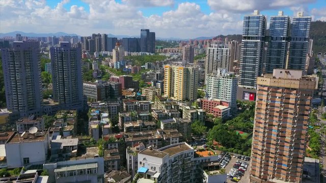 zhuhai cityscape sunny day apartment buildings aerial panorama 4k china
