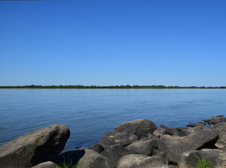 Boulders by the river. Sikachi-Alyan national Park in Khabarovsk Krai, Russia.