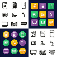 Household Appliances All in One Icons Black & White Color Flat Design Freehand Set