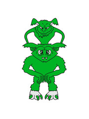 2 freunde team paar huckepack kind haarig groß gefährlich gnom frech klein monster horror halloween böse ork troll comic cartoon clipart