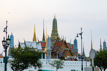 The view of Wat Phra Kaew and Grand palace  in Bangkok