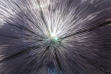 Abstract, illuminated ceiling of polycarbonate rods