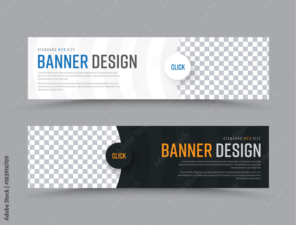 Poster Design of horizontal vector web banners with semi-circular elements and a place for photos