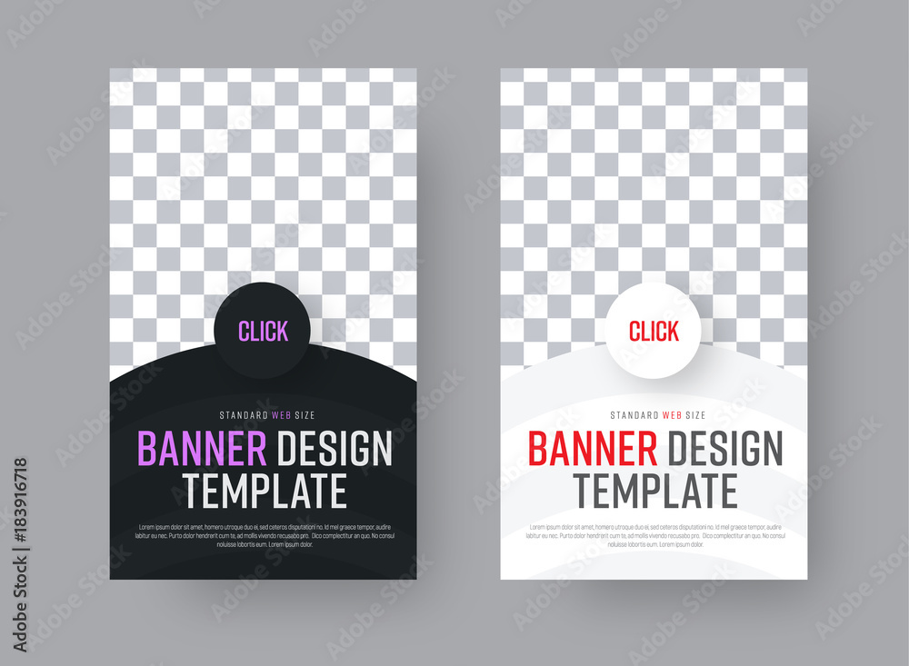 Poster design a black and white vertical web banner with a semicircle and a place for photos